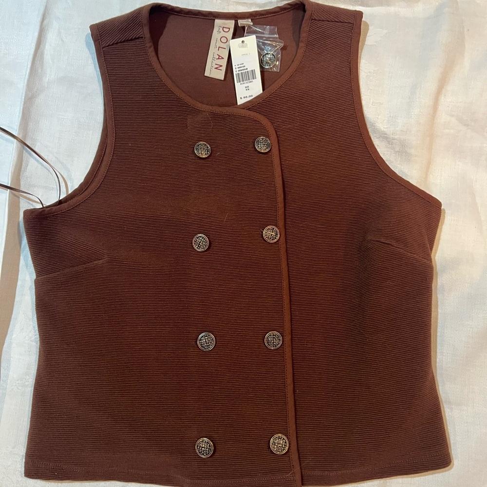 Dolan Double-Breasted Brown Sleeveless Top
